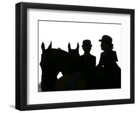 A Pair of Young Girls Wait with Their Horses-null-Framed Photographic Print