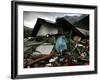 A Pakistani Earthquake Survivor Takes Shelter from the Rain-null-Framed Photographic Print