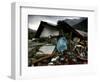 A Pakistani Earthquake Survivor Takes Shelter from the Rain-null-Framed Photographic Print