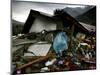 A Pakistani Earthquake Survivor Takes Shelter from the Rain-null-Mounted Photographic Print