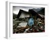 A Pakistani Earthquake Survivor Takes Shelter from the Rain-null-Framed Photographic Print