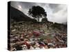 A Pakistani Refugee Walks Past Clothing Left Strewn on the Ground-null-Stretched Canvas