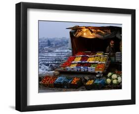 A Palestinian Fruit and Vegetable Vendor Waits for Customers-Kevin Frayer-Framed Photographic Print
