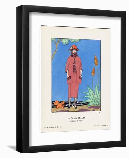 A Palm Beach, at Palm Beach, Florida, Usa, Art-Deco Fashion for the Gazette Du Bon Ton, a Parisian-Georges Barbier-Framed Giclee Print