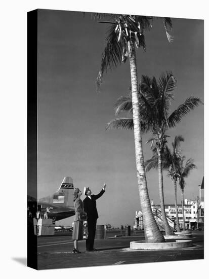 A Pan American Pilot and Flight Attendant the Edge of the Tarmac at Miami International Airport-null-Stretched Canvas