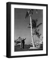 A Pan American Pilot and Flight Attendant the Edge of the Tarmac at Miami International Airport-null-Framed Photographic Print