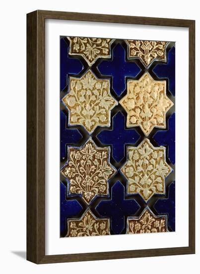 A Panel of Kashan Lustre Stellar and Cobalt Cruciform Tiles, 13th Century-null-Framed Giclee Print