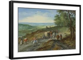 A Panoramic Landscape with a Covered Wagon-Pieter Bruegel the Elder-Framed Premium Giclee Print