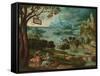 A Panoramic River Landscape with Judah and Tamar-Lucas Gassel-Framed Stretched Canvas