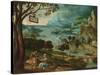 A Panoramic River Landscape with Judah and Tamar-Lucas Gassel-Stretched Canvas