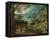 A Panoramic River Landscape with Judah and Tamar-Lucas Gassel-Framed Stretched Canvas