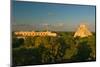 A panoramic view from left to right: Nunnery Quadrangle and the Pyramid of the Magician, Mayan r...-null-Mounted Photographic Print