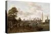 A Panoramic View of Amsterdam with a Barge and Smallships on the Buiten-Amstel-Abraham Storck-Stretched Canvas