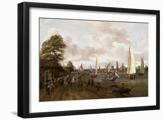 A Panoramic View of Amsterdam with a Barge and Smallships on the Buiten-Amstel-Abraham Storck-Framed Giclee Print