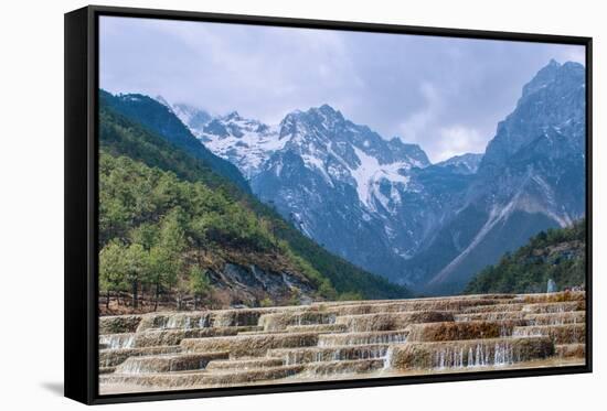 A Panoramic View of Cascading Waterfalls and Mountain Backdrop-Andreas Brandl-Framed Stretched Canvas