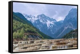 A Panoramic View of Cascading Waterfalls and Mountain Backdrop-Andreas Brandl-Framed Stretched Canvas