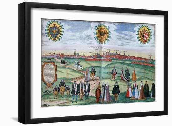 A Panoramic View of Nuremberg, with Figures in Local Dress in the Foreground, C.1575-null-Framed Giclee Print