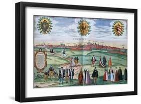 A Panoramic View of Nuremberg, with Figures in Local Dress in the Foreground, C.1575-null-Framed Giclee Print