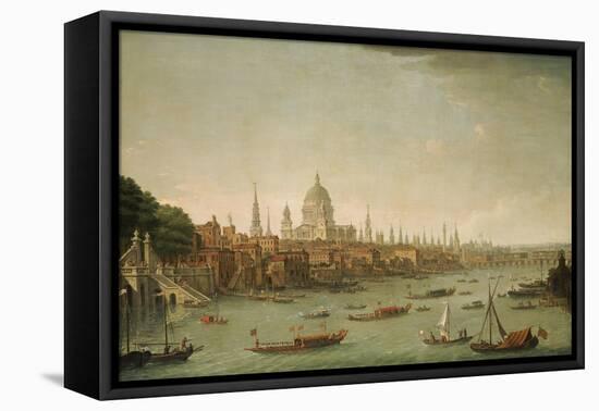 A Panoramic View of the City of London from the Thames Near the Water Gate of Somerset House-Antonio Joli-Framed Stretched Canvas