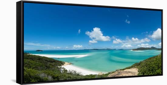 A panoramic view of the world-famous Whitehaven Beach on Whitsunday Island, Queensland, Australia-Logan Brown-Framed Stretched Canvas