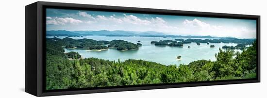 A panoramic view on the islands of Qiandaohu (Thousand Islands) Lake, Chunan, Zhejiang, China, Asia-Andreas Brandl-Framed Stretched Canvas