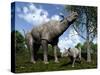A Paraceratherium Mother Grazes on Leaves and Twigs of a Poplar Tree-Stocktrek Images-Stretched Canvas
