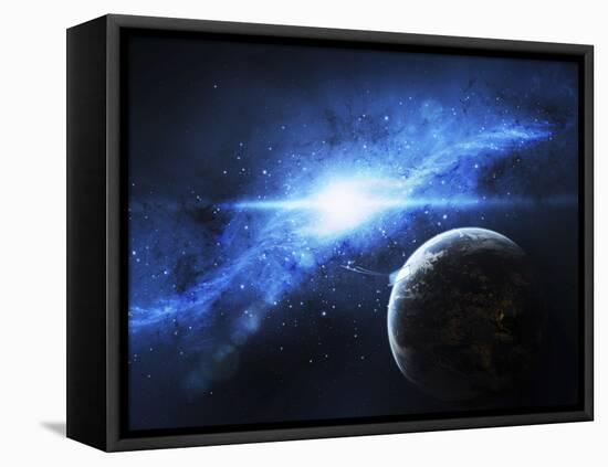 A Paradise World with a Huge City Looks Out on a Beautiful Nebula-Stocktrek Images-Framed Stretched Canvas