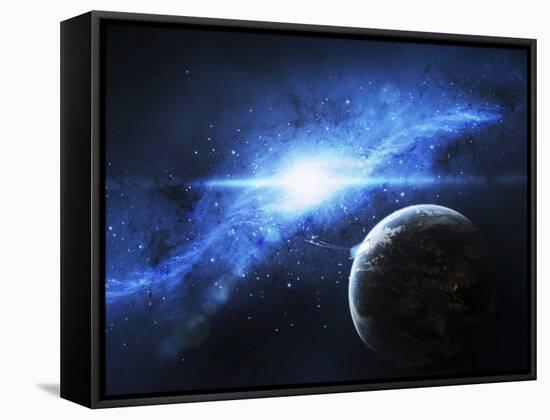 A Paradise World with a Huge City Looks Out on a Beautiful Nebula-Stocktrek Images-Framed Stretched Canvas
