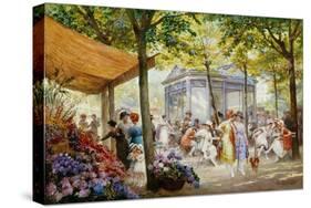 A Parisian Flower Market-Eugene Auguste Francois Deully-Stretched Canvas