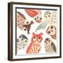 A Parliament Of Owls, 2018, collagraph collage-Sarah Battle-Framed Giclee Print