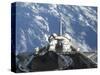 A Partial View of Space Shuttle Atlantis Backdropped by a Blue and White Earth-null-Stretched Canvas