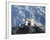 A Partial View of Space Shuttle Atlantis Backdropped by a Blue and White Earth-null-Framed Photographic Print