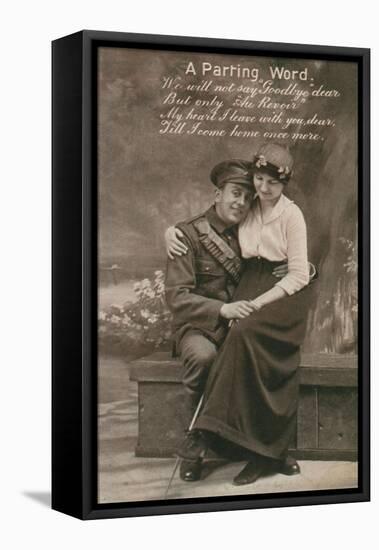 A Parting Word, Romantic Postcard Featuring a Soldier and His Sweetheart-null-Framed Stretched Canvas