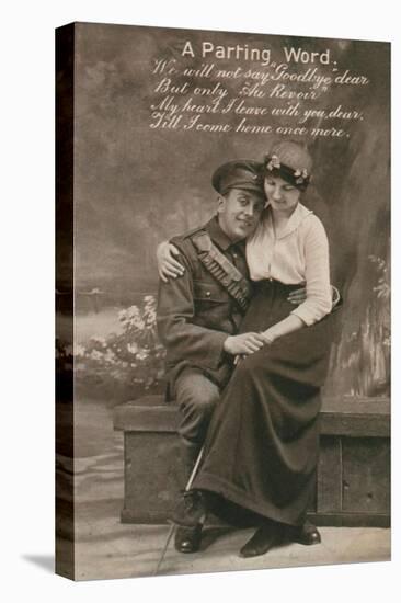 A Parting Word, Romantic Postcard Featuring a Soldier and His Sweetheart-null-Stretched Canvas