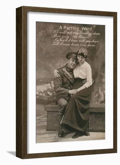 A Parting Word, Romantic Postcard Featuring a Soldier and His Sweetheart-null-Framed Giclee Print