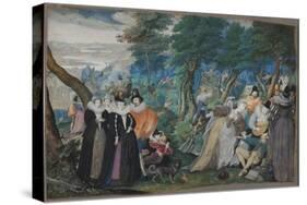 A party in the Open Air. Allegory on Conjugal Love, c. 1590-1595-Isaac Oliver-Stretched Canvas
