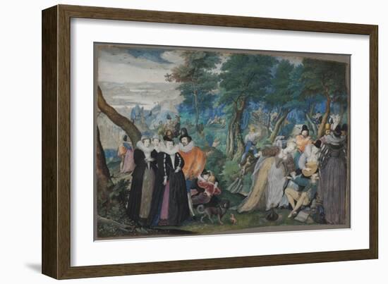 A party in the Open Air. Allegory on Conjugal Love, c. 1590-1595-Isaac Oliver-Framed Giclee Print
