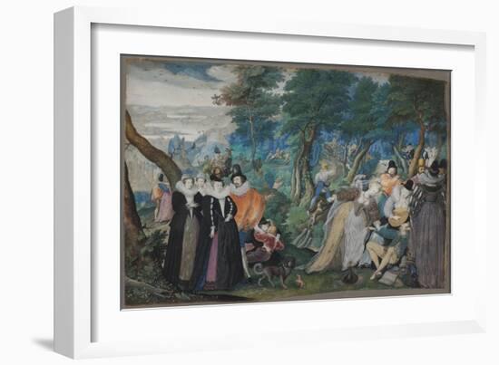 A party in the Open Air. Allegory on Conjugal Love, c. 1590-1595-Isaac Oliver-Framed Giclee Print