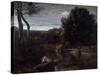 A Pastor Bathing-Jean-Baptiste-Camille Corot-Stretched Canvas