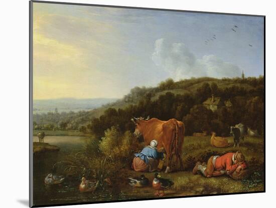A Pastoral Landscape with a Milkmaid and a Sleeping Cowherd, 17Th Century-Herman the Younger Saftleven-Mounted Giclee Print
