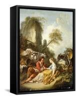 A Pastoral Landscape with a Shepherd and Shepherdess Seated by Ruins-Francois Boucher-Framed Stretched Canvas