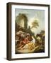 A Pastoral Landscape with a Shepherd and Shepherdess Seated by Ruins-Francois Boucher-Framed Giclee Print