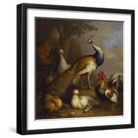 A Peacock, a Peahen and Poultry in a Landscape-Tobias Stranover-Framed Giclee Print