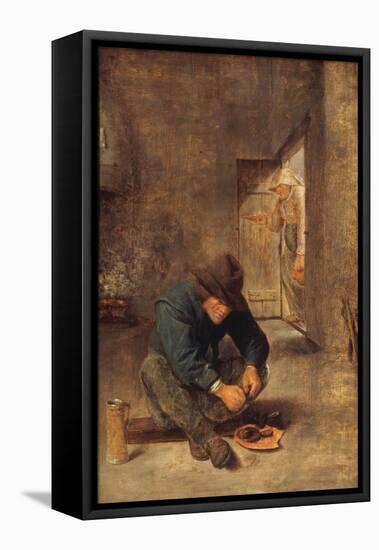 A Peasant eating Mussels in an Interior-Adraen Brouwer-Framed Stretched Canvas