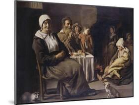 A Peasant Family in an Interior, with an Old Woman Seated, an Old Man Playing a Pipe, a Young…-null-Mounted Giclee Print