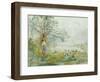 A Peasant Girl and Ducks in a Wooded Lake Landscape-Pompeo Mariani-Framed Giclee Print