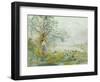 A Peasant Girl and Ducks in a Wooded Lake Landscape-Pompeo Mariani-Framed Giclee Print