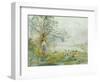 A Peasant Girl and Ducks in a Wooded Lake Landscape-Pompeo Mariani-Framed Giclee Print