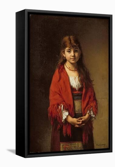 A Peasant Girl in a Red Shawl-Alexei Alexevich Harlamoff-Framed Stretched Canvas