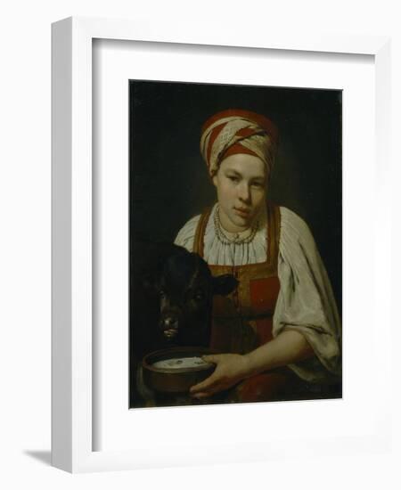 A Peasant Girl with a Calf, End 1820S-Alexei Gavrilovich Venetsianov-Framed Giclee Print